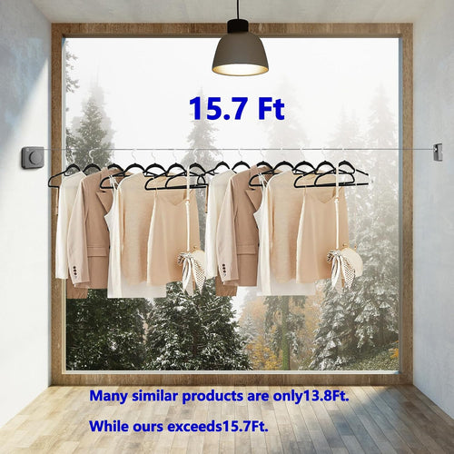 15.7Ft Retractable Clothesline Indoor Is Also an Anti-Sag Retractable Clothesline Outdoor,Stainless Steel Wire Laundry Line Retractable for Drying Clothes ，With 12 Clip (Grey)