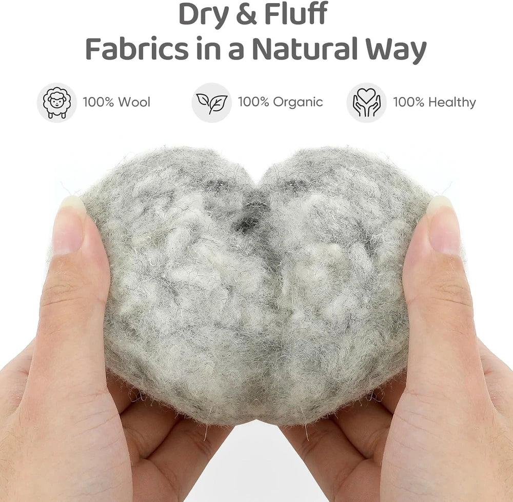Wool Dryer Balls 6 Pack, Natural Fabric Softener, Dryer Balls Laundry Reusable, Reduces Clothing Wrinkles and Saves Drying Time (Gray)