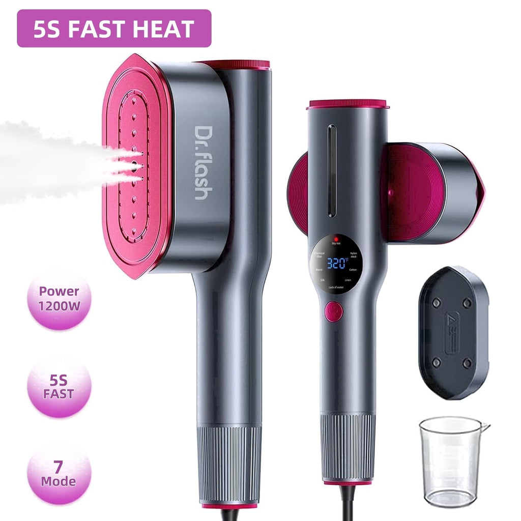 Dr.Flash 1200W Handheld Garment Steamer, Portable Clothes Steamer with LED Display, 7 Settings, 90 Degree Swivel Handle for Home and Travel