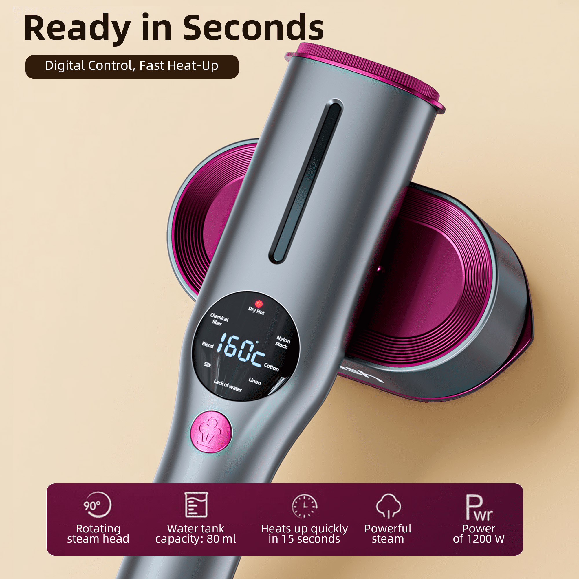 Dr.Flash 1200W Handheld Garment Steamer, Portable Clothes Steamer with LED Display, 7 Settings, 90 Degree Swivel Handle for Home and Travel
