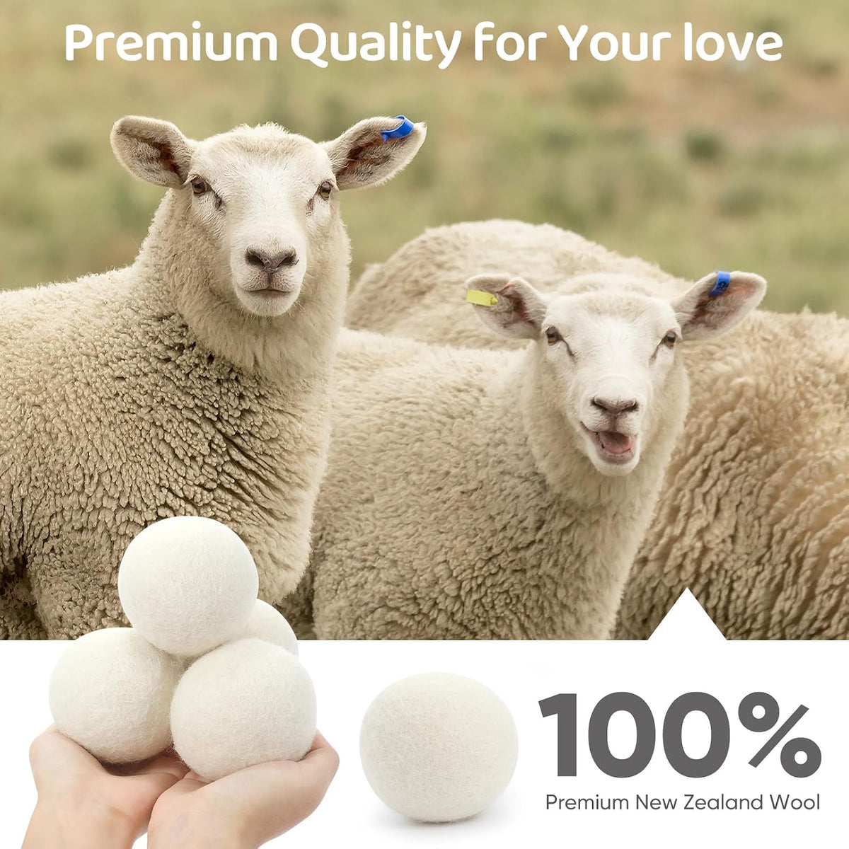 Wool Dryer Balls 6 Pack, Natural Fabric Softener, Dryer Balls Laundry Reusable, Reduces Clothing Wrinkles and Saves Drying Time (White)